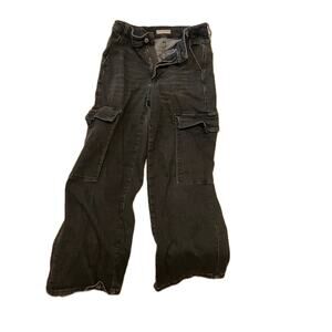 Hukka Black Cargo Baggy Flared Jeans Size 7 28x28